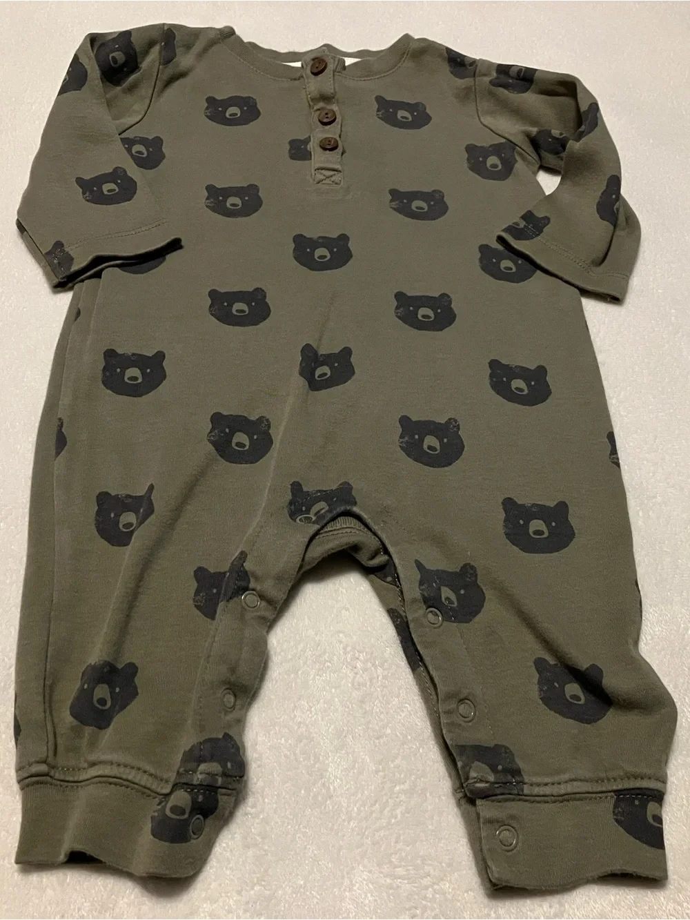 Olive Green Bear Print Romper
